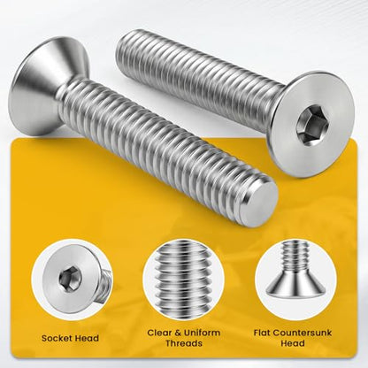 5/16-18 x 1-1/2" Flat Head Socket Cap Screws Countersunk Bolts, Allen Socket Drive, Stainless Steel 18-8, Full Thread, Bright Finish, 50 PCS - color: Silver, size: 5/16-18 x 1-1/2"