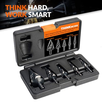 THINKWORK 5 Pcs HSS Step Drill Bit Set (Metric), Unibit for Metal-59 Steps - size: 5 Piece (Metric )