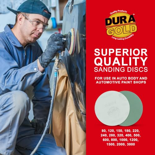 Dura-Gold 5" Green Film Sanding Discs, 220 Grit, Box of 50, Hook & Loop - size: 220-Grit