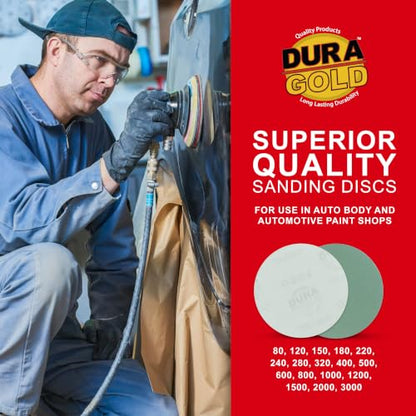 Dura-Gold 5" Green Film Sanding Discs, 220 Grit, Box of 50, Hook & Loop - size: 220-Grit