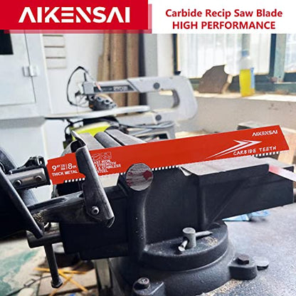 3-Pack Reciprocating Saw Blades Carbide 9 Inch 8TPI for Thick Metal Cast Iron and Alloy Steel - color: 9 Inches