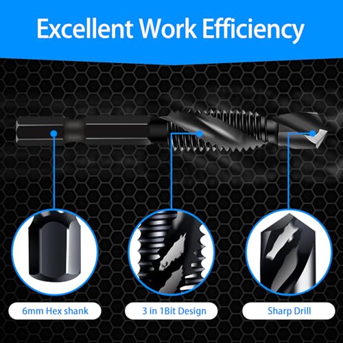 DKIBBITH 6 Packs M5 Combination Drill & Taps Bit Set, Screw Threading Tapping Tools in Size M5*0.8 with Anti-Rust Black Coating, 1/4" Hex Shank and Storage Case - size: M5x0.8