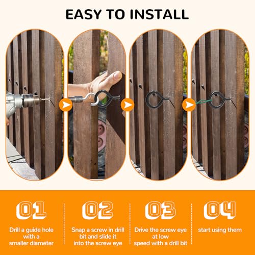 TLAZZ 4 Pack Eye Bolts Screw in Hooks for Hanging Tie-Downs - color: Black