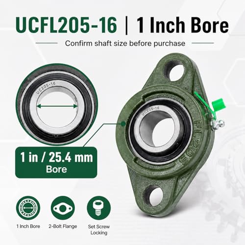 UCFL205-16 Flange Bearing 1in, Cast Iron, Chrome Insert, 2-Pack