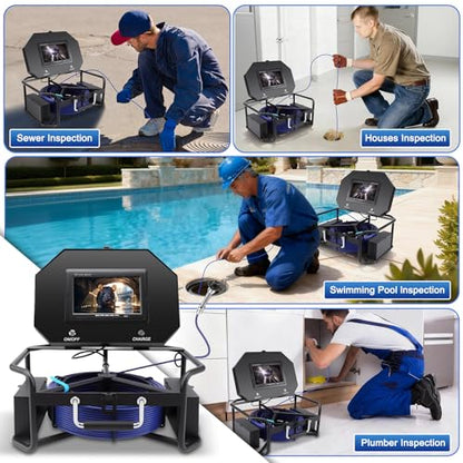7" Sewer Camera w/DVR Function,4X Zoom, Industrial Borescope Camera w/Light - size: 7inch/50M/165FT