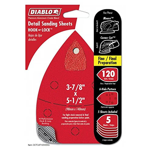 Diablo Premium CAT/Mouse Detail Sanding Sheets - 120-Grit, Medium, 5-Pack - size: 5 Pack, style: 120-Grit (6 holes)