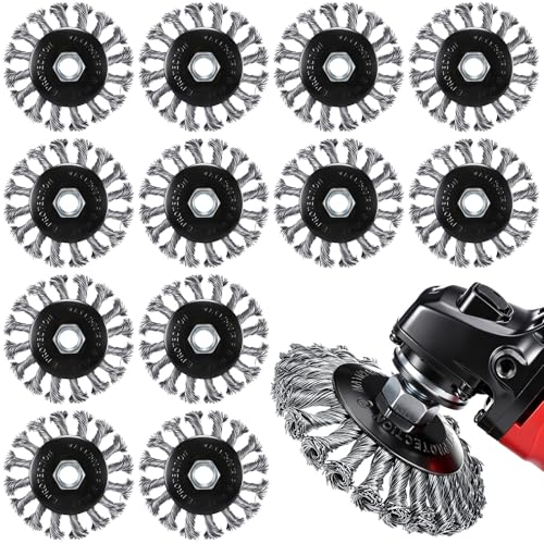 Bokon 12 Pack 4" Wire Wheel Brush for Angle Grinder, 5/8-11 Threaded