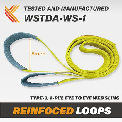 2-Ply Lifting Sling Straps 2”x 15ft - 6200lbs Vertical Capacity Heavy Duty Flat Eye Lift Sling, for Rigging Moving Towing Hoisting -2Pack - Kodiak Straps - color: 2 PACK, size: 2inch x 15ft