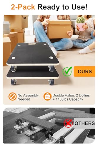 1100LB Heavy Duty Moving Dolly Cart - 2-Pack with 3" TPR Wheels - Rectangle - size: Rectangle(2 Pack)