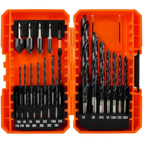 Luckyway Cobalt Drill Bit Set 21 PCS 1/16"-1/2" with Bullet Point Tip and Countersink Drill Bit 4 PCS 1/4"-5/8", TiAlN Coated for Hardened Metal, Mild Steel, Stainless Steel