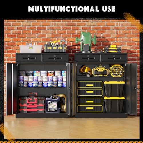 Greenvelly Metal Storage Cabinet with Drawers, 36' Black Steel Garage & Office Storage with Doors and Adjustable Shelves, Locking Metal Tool Cabinet - color: Black, style: 36"H-Drawers
