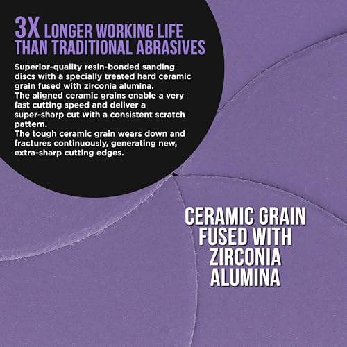 Dura-Gold Premium 320 Grit 6" Purple Film Ceramic Sanding Discs, Box of 50 - style: 320 Grit