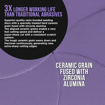Dura-Gold Premium 320 Grit 6" Purple Film Ceramic Sanding Discs, Box of 50 - style: 320 Grit