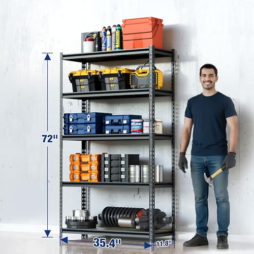 WORKPRO 2180LBS Capacity 5-Tier Black Shelving, 35.4”Wx11.8”Dx72”H - color: Black, size: 35.4"W x 11.8"D x 72"H