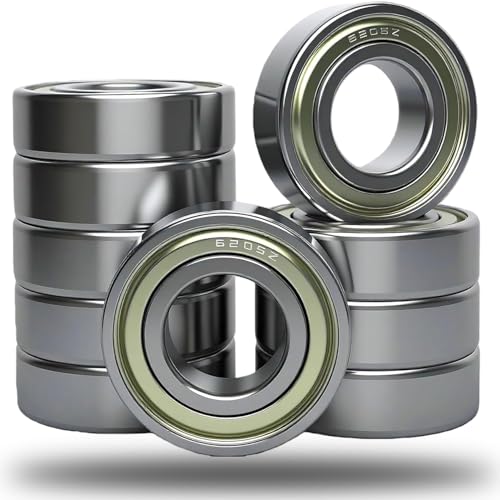 10 PCS 6205-ZZ Double Metal Seal Deep Groove Ball Bearings, Pre-Lubricated and Stable Performance and Cost Effective Bearings (6205 ZZ)