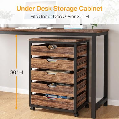 Tribesigns 5-Drawer File Cabinet, Wood Mobile Storage Drawer, Rustic Brown - color: Brown, size: 5 Drawer