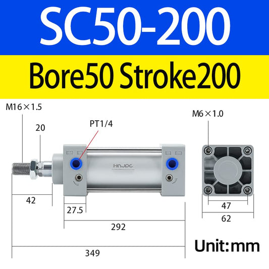 SC Air Cylinder 2 inch (50mm) Bore 8 inch (200mm) Stroke with Magnetic, Double Acting Aluminum Pneumatic Cylinder for Industrial Automation (SC50X200) - color: -50, size: 200