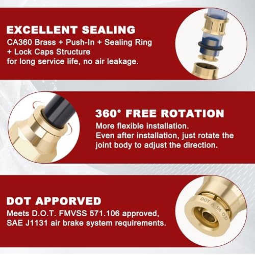 DOT Approved Male Straight Brass Union 1/4" Tube x 1/8" NPT, 4PCS - size: 1/4" OD x 1/8" NPT