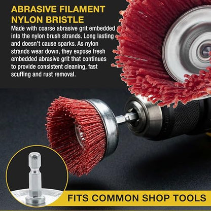 Dura-Gold 2.5" Abrasive Filament Nylon Bristle Cup Brush - 1/4" Hex Drill - size: 2.5-inch