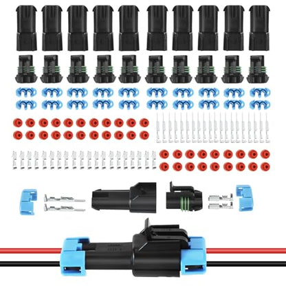 MUYI Weatherpack Connector 10 Kits 2 Pin Weather Proof Connectors 14-12AWG