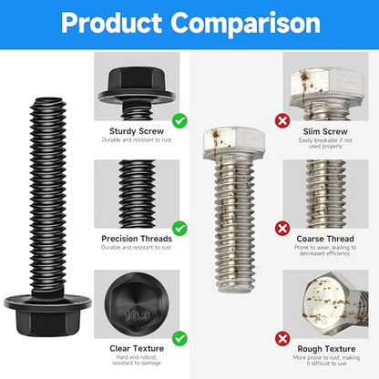 (10Sets) M10 Bolt x 35mm Flanged Hex Head Bolts, External Flange Hex Drive M8 Screws, Class 10.9 Black Zinc Plated Alloy Steel Metric M10x1.5 Bolts Kit - color: Black-M10, size: 35mm