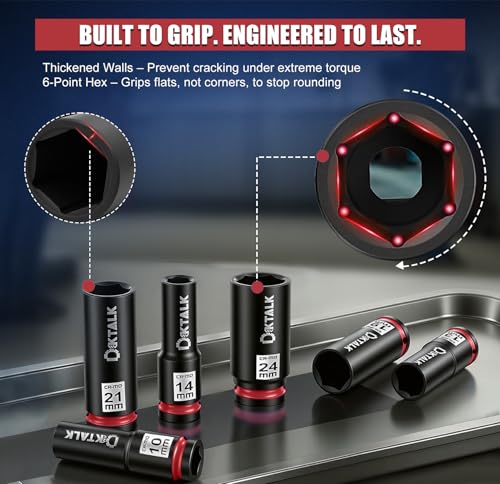 11PCS 1/2 Inch Drive Impact Deep Socket Set Metric 10-24mm, 6-Point, CR-MO - size: 11PCS Metric