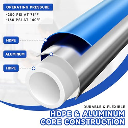Compressed Air Line Kit, 3/4" x 50' 120’&200'&300' HDPE-Aluminum-HDPE Piping, Air Line Hose, Air Hose Kit with Air Compressor Accessories and Airline Tubing - size: 200ft