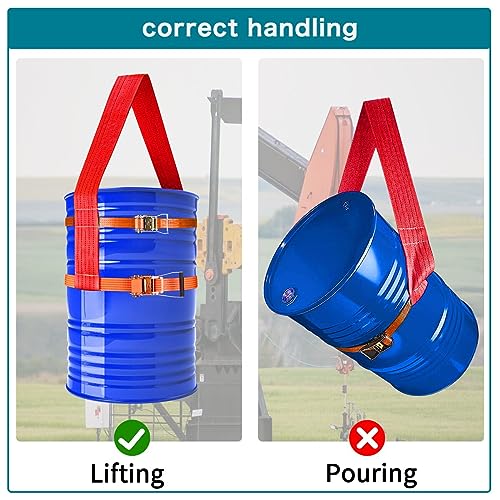 Drum Lifting Sling for 55 Gallon Drum, 2 Pack Adjustable Ratchet Strap, Maximum Weight Capacity 6000 Lbs