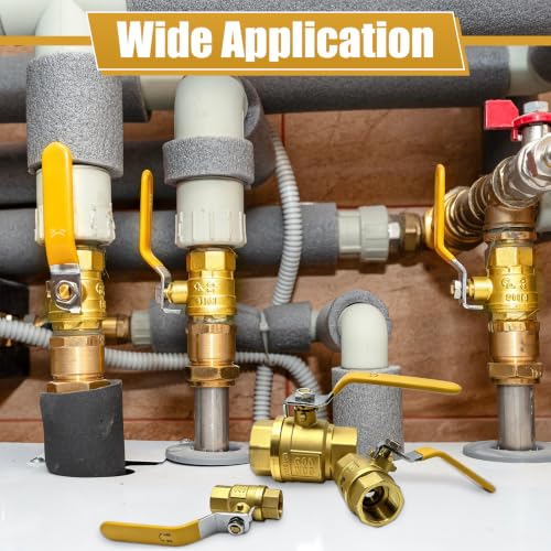 4 Pack 3/8" Brass Ball Valves, Full Port NPT Female Shut Off Valves, Heavy Duty Threaded Brass Valve Connector, 3/8inch NPT Ball Valve, 600 WOG for Water, Oil, Gas & Pneumatic Applications - size: 3/8 Inch
