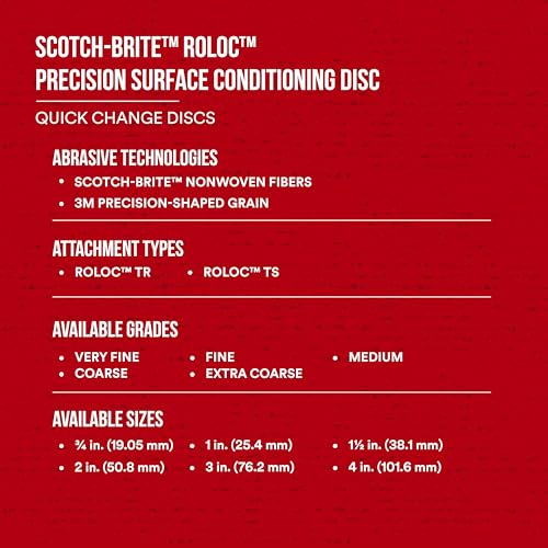 Scotch-Brite Precision Surface Conditioning Disc, Roloc TR, Very Fine, Ceramic, Nonwoven Fiber, Easy Change, 2 in, 25/Inner, 100/Case, Dispenser Pack - size: 2 in