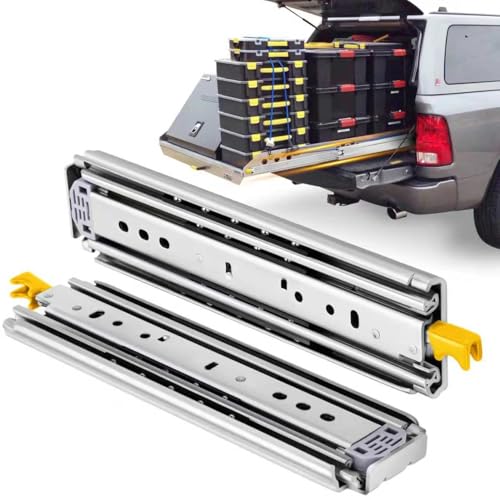 with Lock Heavy Duty Drawer Slides 12 14 16 18 20 22 24 26 28 30 32 34 36 40 44 48 52 56 60 Inch 500 Lbs Side Mount Full Extension Ball Bearing Rails Rail Tool Box Runner-W:76mm, 18 Inch - size: 18 Inch, style: Load:500 lb (With lock) -W:76mm