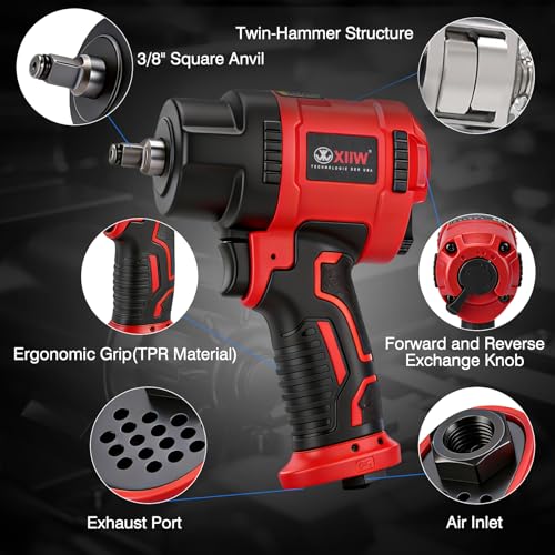 XIIW 3/8 Inch Air Impact Wrench, 745ft-lbs Nut-busting Torque, 10,000 RPM - size: 3/8 Inch | 745 ft-lbs