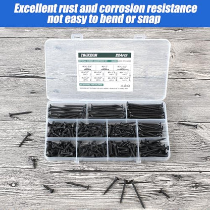 #6 Flat Head Wood Screws Kit 224Pcs Self-Tapping Black - color: Black 224 Pcs