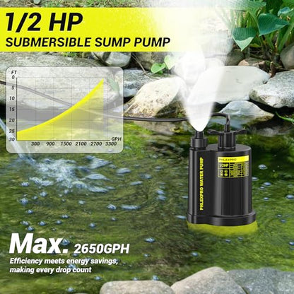 1/2HP Automatic Submersible Sump Pump, 5300 GPH Water Pump - color: Black-yellow