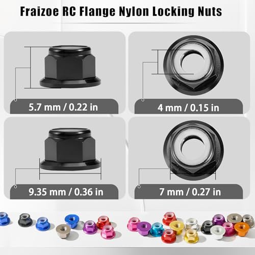 12Pcs M4 Flange Nuts Aluminum, M4-0.7mm Hex Flange Nylon Insert Lock Nuts for 1/10 Scale RC Car Traxxas Slash 4x4 2WD Stampede VXL Rustler VXL HPI Redcat Axial Racing Truck Buggy Crawler Wheels Black - color: Black, size: 12Pcs