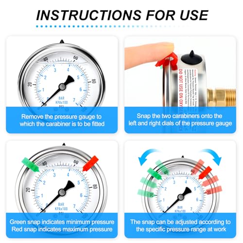 MEANLIN MEASURE 0~100Psi Liquid Filled Pressure Gauge 1/4" NPT 2.5" FACE DIAL Stainless Steel Glycerin Filled WOG Water Oil Air Back Mount (with 2PCS Snaps) - size: 0-100Psi