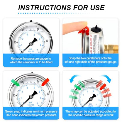 MEANLIN MEASURE 0~100Psi Liquid Filled Pressure Gauge 1/4" NPT 2.5" FACE DIAL Stainless Steel Glycerin Filled WOG Water Oil Air Back Mount (with 2PCS Snaps) - size: 0-100Psi