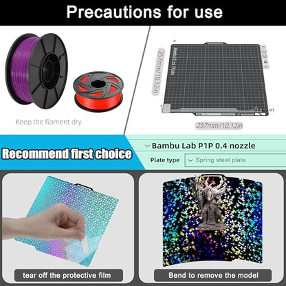 Build Plate 257x257mm - GOMENL Build Plate for Bambu Lab A1 P1P P1S P2S X1 X1C X1E 3D Printer, 3D Printer Spring Steel Removable Platform (Star + Kaleidoscope) - color: Star + Kaleidoscope