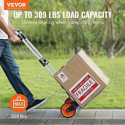 VEVOR Folding Hand Truck and Dolly, 309 Lbs Capacity, Aluminum Foldable Cart, Heavy-Duty Luggage Trolley Cart with Telescoping Handle and PP+TPR Wheels for Home, Office, Shopping, Travel - size: 309 lbs