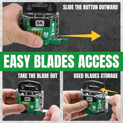 SK 50-Pack Utility Knife Blades, TAC Coated SK2M Steel for 28× Longer Life - style: 50-Pack
