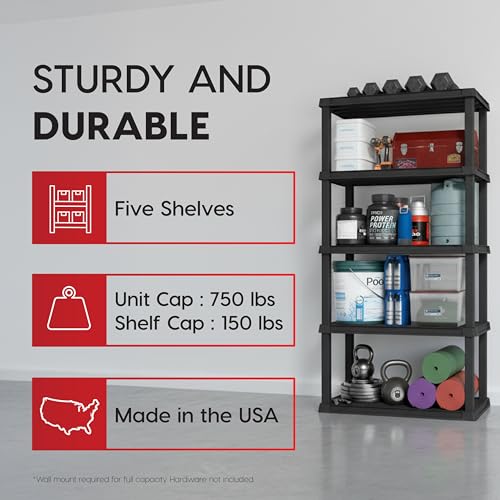 IRIS USA Plastic Storage Shelves |Made in USA| 73"H x 36"W x 18"D - Black - size: 5 Tier | 18"D x 36"W x 73"H