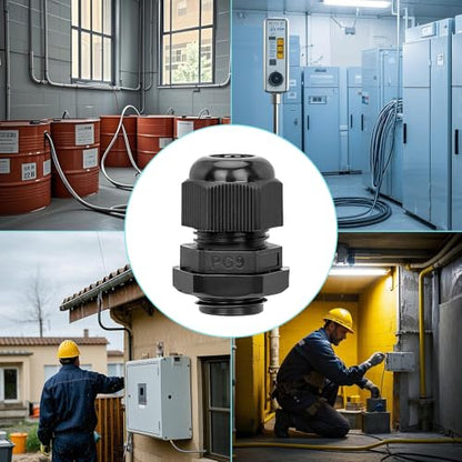 30 Pcs PG9 Cable Gland 4-8mm Waterproof IP68 Nylon Black PA66 Connector - size: PG9(30Pcs)