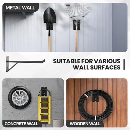 14" Large Heavy Duty Garage Hooks, Steel Garage Storage Hooks with Support Rods, Utility Wall Mount Hangers for Power Tools, Car Tires, Ladders, Chairs, Garden Tools and More (2-Pack 14" Heavy Hooks) - size: 2-Pack 14" Heavy Hooks
