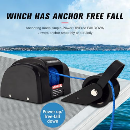 45 LBS Electric Boat Anchor Winch, Saltwater Electric Anchor Winch w/Wireless Remote Control & 98.42ft of Pre-Wound Anchor Rope 12V Marine Windlass Anchor Winch,Black