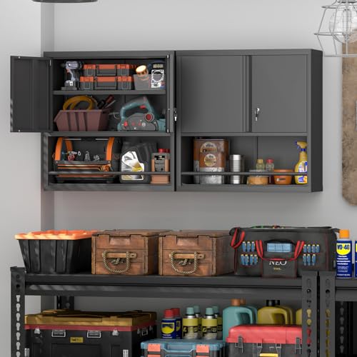 IRONFFICE Garage Storage Cabinets,Metal Wall Cabinet with Doors and Shelves,Locking Storage Cabinet for Workshop,Warehouse,Home Office,Black - color: Black, size: 30.71"H