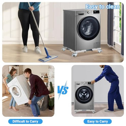 Nefish Upgraded Stainless Steel Appliance Dolly with Wheels 21-28 Inch Washing Machine Roller Heavy Duty 1000 Lbs Furniture Cart with Wheel Flat Dollies for Washer and Dyer, Fridge, Cabinet, Boxes - color: Silver