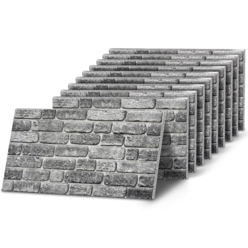 K&B Panels 3D Wall Panels, Rustic Brick Effect Styrofoam Wall Panelling Kit, Lightweight, Easy to Install, Dual Insulation to Reduce Acoustic Noise, Indoor & Outdoor (Rustic Grey) (10 Panel) - color: Rustic Grey, size: Box of 10