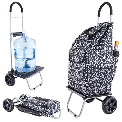 dbest products Bigger Trolley Dolly, Damask Shopping Grocery Foldable Cart - color: Damask