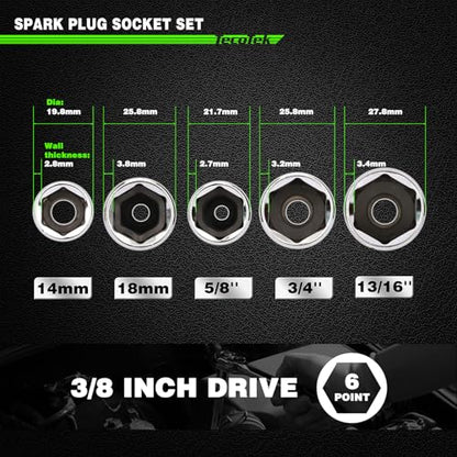 TecoTek 17-Pieces Drive Tool Accessory Set, Spark Plug Socket Set, Includes 1/4" & 3/8” Drive Extension Bar, Socket Adapter, Universal Joints, Spark Plug Sockets, Professional Socket Accessories, Cr-V - size: 17PCS Drive Tool Accessory Set