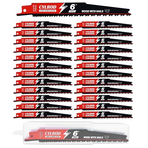 25 Pack 6 in 6/12 TPI Reciprocating Saw Blades for Sawzall Blades Metal Cutting,M42 Steel Cobalt Bi-Metal Blades for Nail-Embedded Wood Cutting,Stud Cutting Replace for Milwaukee for Diablo Blade - size: 6 inch, style: 6/12 TPI Set